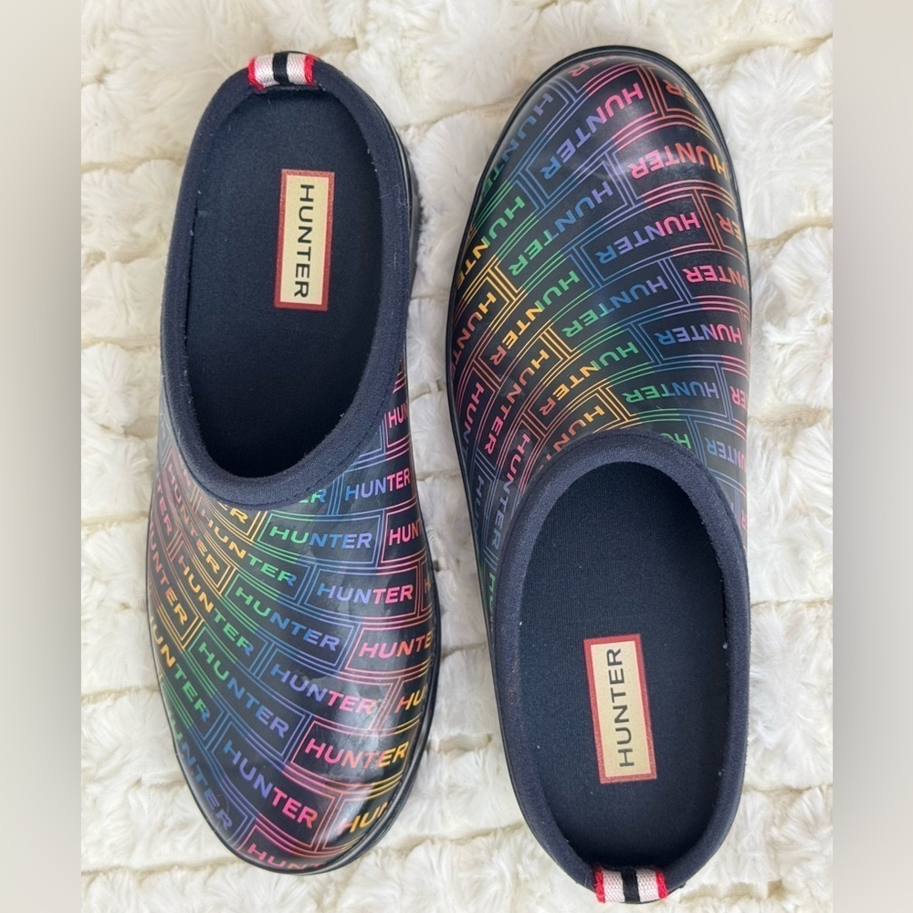 HUNTER Original Play Logo Women's Waterproof Rainbow Clogs Size 7